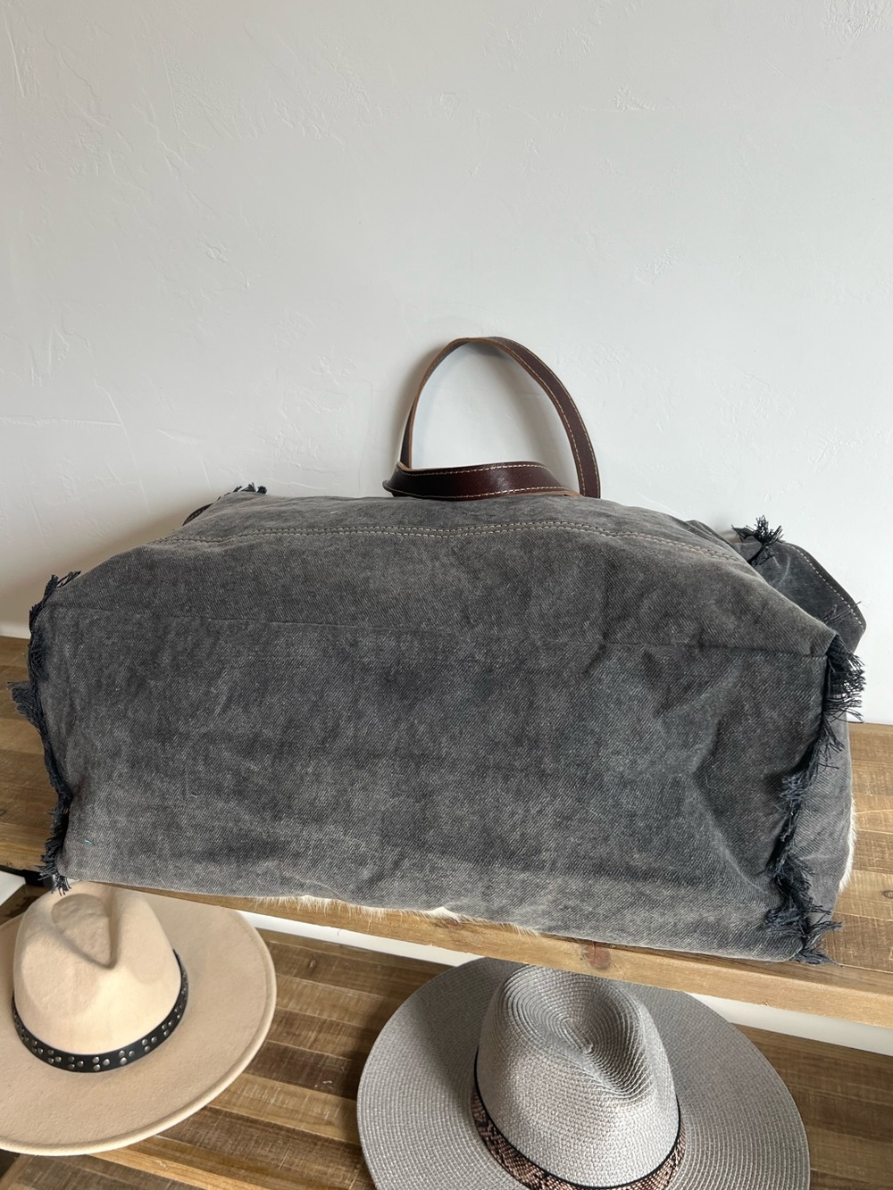 Myra Bag Cowhide Weekender Tooled Leather XL Boho Travel Duffel Western Carry On - Picture 10 of 12